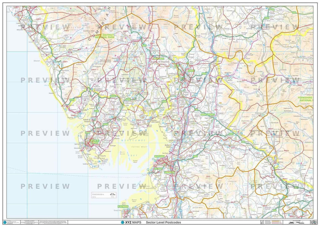 LA Postcode Map for the Lancaster Postcode Area GIF or PDF Download