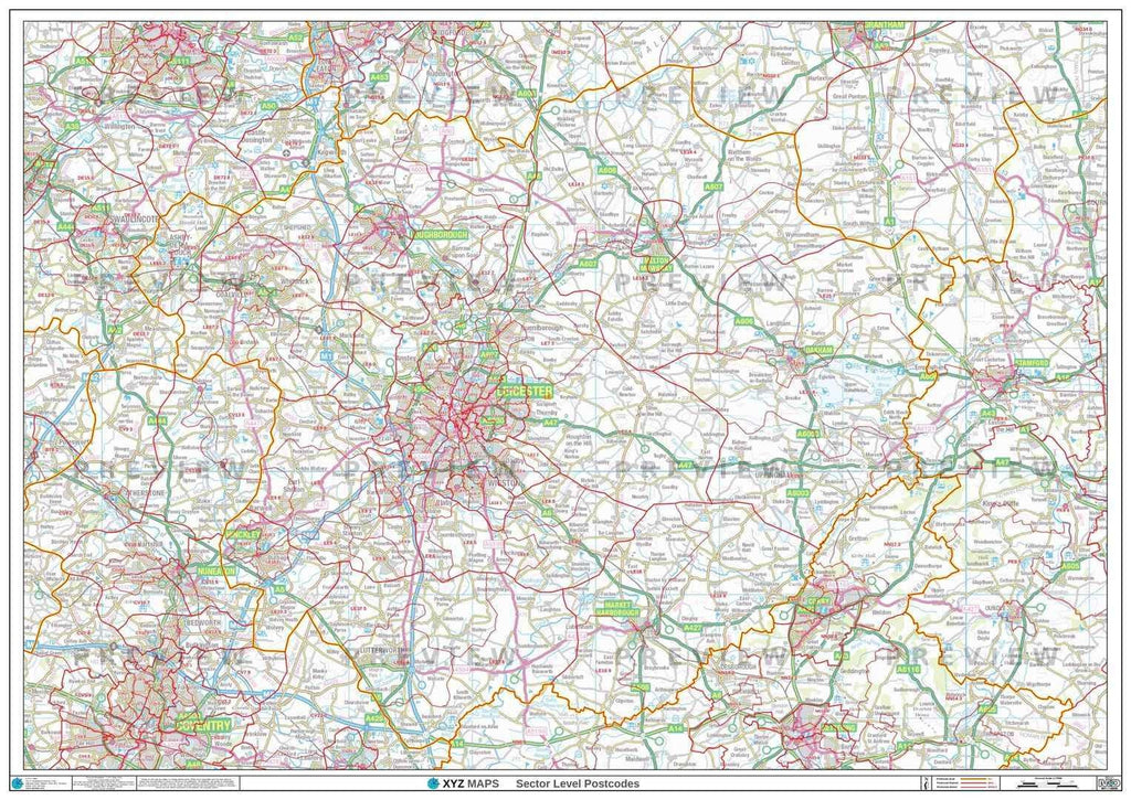 LE Postcode Map for the Leicester Postcode Area GIF or PDF Download ...